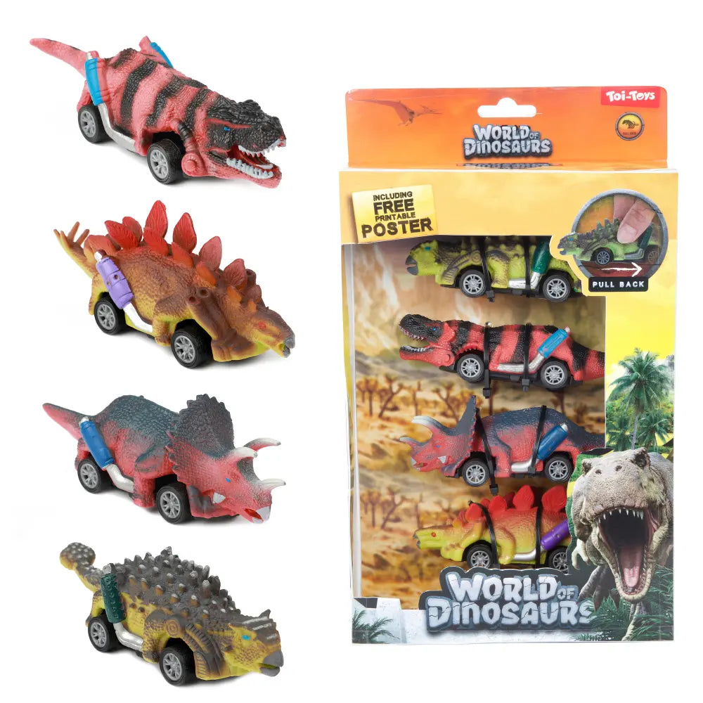 Vedettävät dinosaurusteemaiset autot 4 kpl